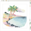 CARTE DOUBLE JOLIE AQUARELLE 15 X 15 - PAYSAGE PLAGE TROPIC