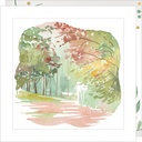 CARTE DOUBLE JOLIE AQUARELLE 15 X 15 - PAYSAGE FORET AUTOMNE