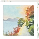 CARTE DOUBLE JOLIE AQUARELLE 15 X 15 - PAYSAGE COTIER AUTOMNE