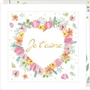 CARTE DOUBLE JOLIE AQUARELLE 15 X 15 - JE T AIME FLEURS