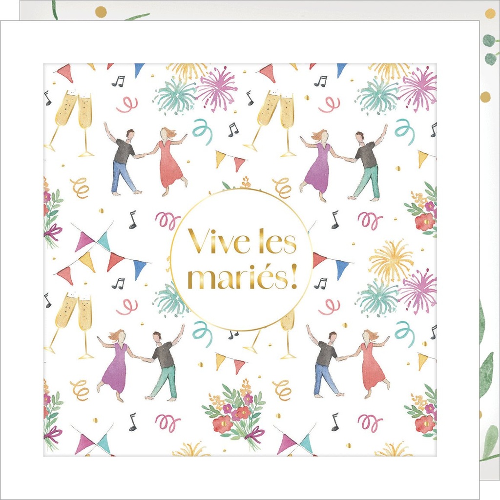 CARTE DOUBLE JOLIE AQUARELLE 15 X 15 - MARIAGE FETE