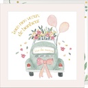 CARTE DOUBLE JOLIE AQUARELLE 15 X 15 - MARIAGE VOITURE