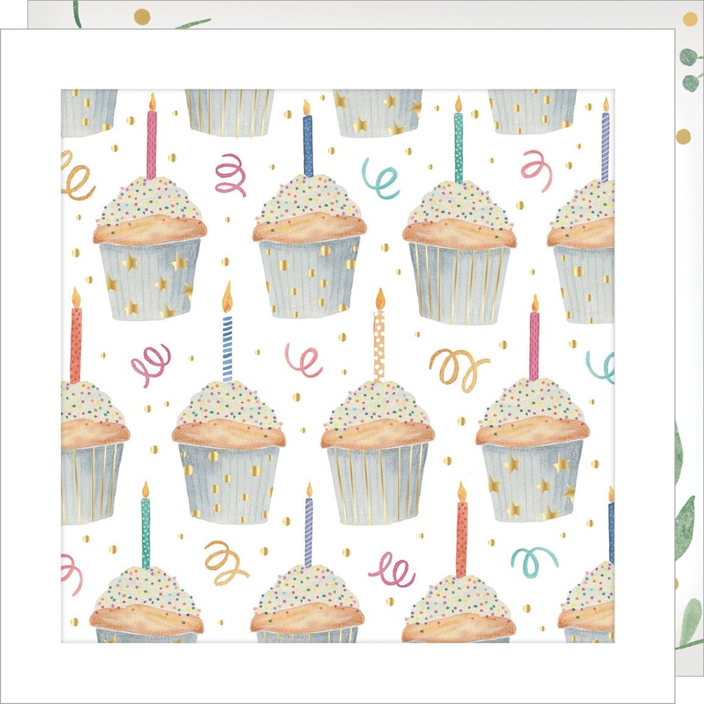 CARTE DOUBLE JOLIE AQUARELLE 15 X 15 - ANNIVERSAIRE CUPCAKE