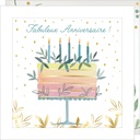 CARTE DOUBLE JOLIE AQUARELLE 15 X 15 - ANNIVERSAIRE GATEAU