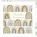 CARTE DOUBLE JOLIE AQUARELLE 15 X 15 - ANNIVERSAIRE ARC EN CIEL