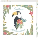 CARTE DOUBLE JOLIE AQUARELLE 15 X 15 - ANNIVERSAIRE TOUCAN
