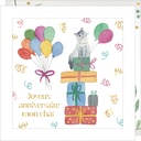 CARTE DOUBLE JOLIE AQUARELLE 15 X 15 - ANNIVERSAIRE CHAT CADEAUX