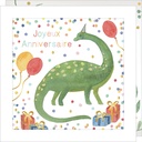 CARTE DOUBLE JOLIE AQUARELLE 15 X 15 - ANNIVERSAIRE DINOSAURES