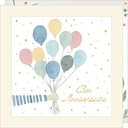 CARTE DOUBLE JOLIE AQUARELLE 15 X 15 - ANNIVERSAIRE BALLONS