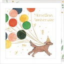 CARTE DOUBLE JOLIE AQUARELLE 15 X 15 - ANNIVERSAIRE CHIEN