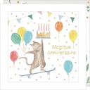 CARTE DOUBLE JOLIE AQUARELLE 15 X 15 - ANNIVERSAIRE CHAT SKATE