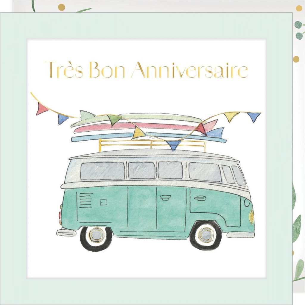 CARTE DOUBLE JOLIE AQUARELLE 15 X 15 - ANNIVERSAIRE VAN