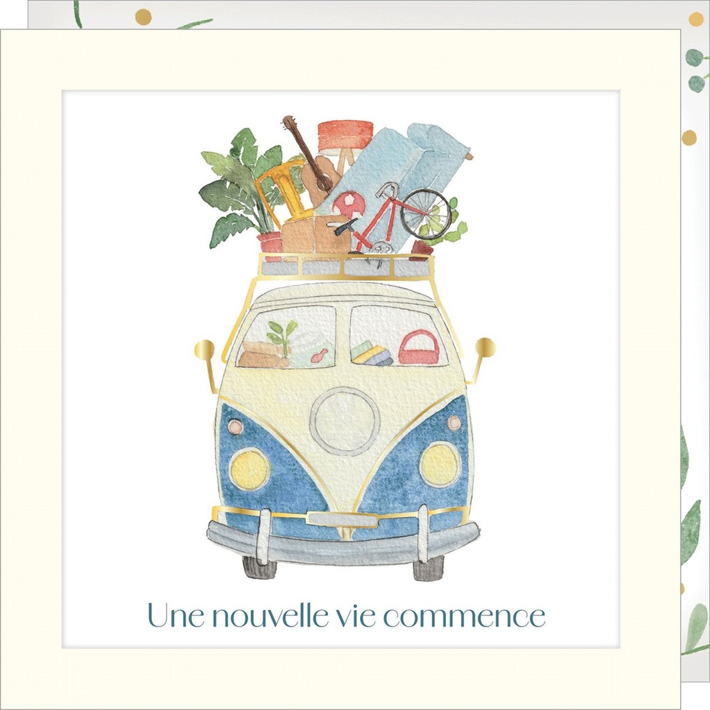 CARTE DOUBLE JOLIE AQUARELLE 15 X 15 - CHANGEMENT VIE VAN