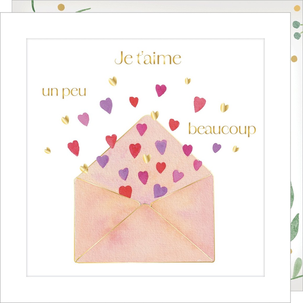 CARTE DOUBLE JOLIE AQUARELLE 15 X 15 - LETTRE D AMOUR