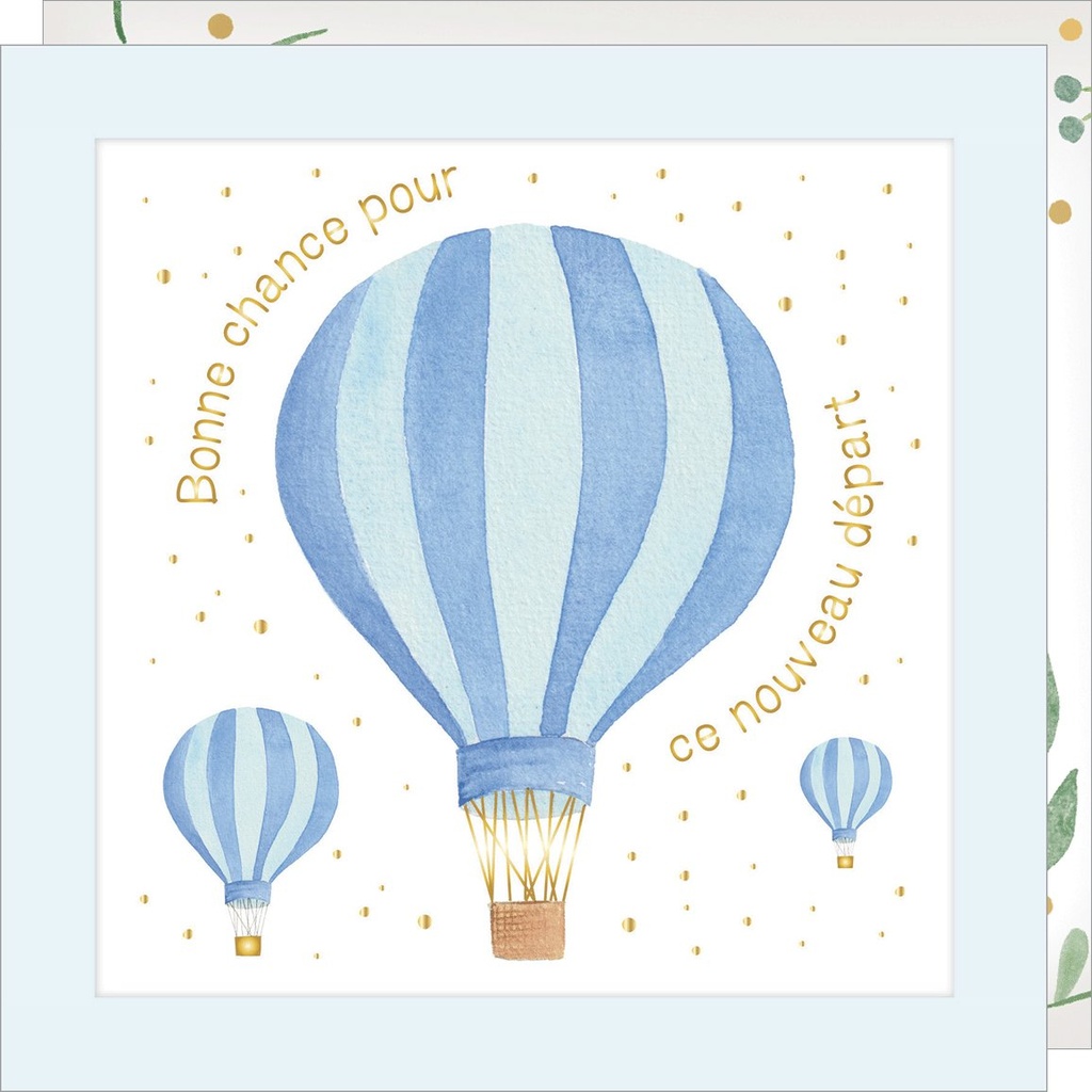 CARTE DOUBLE JOLIE AQUARELLE 15 X 15 - DEPART MONTGOLFIERES