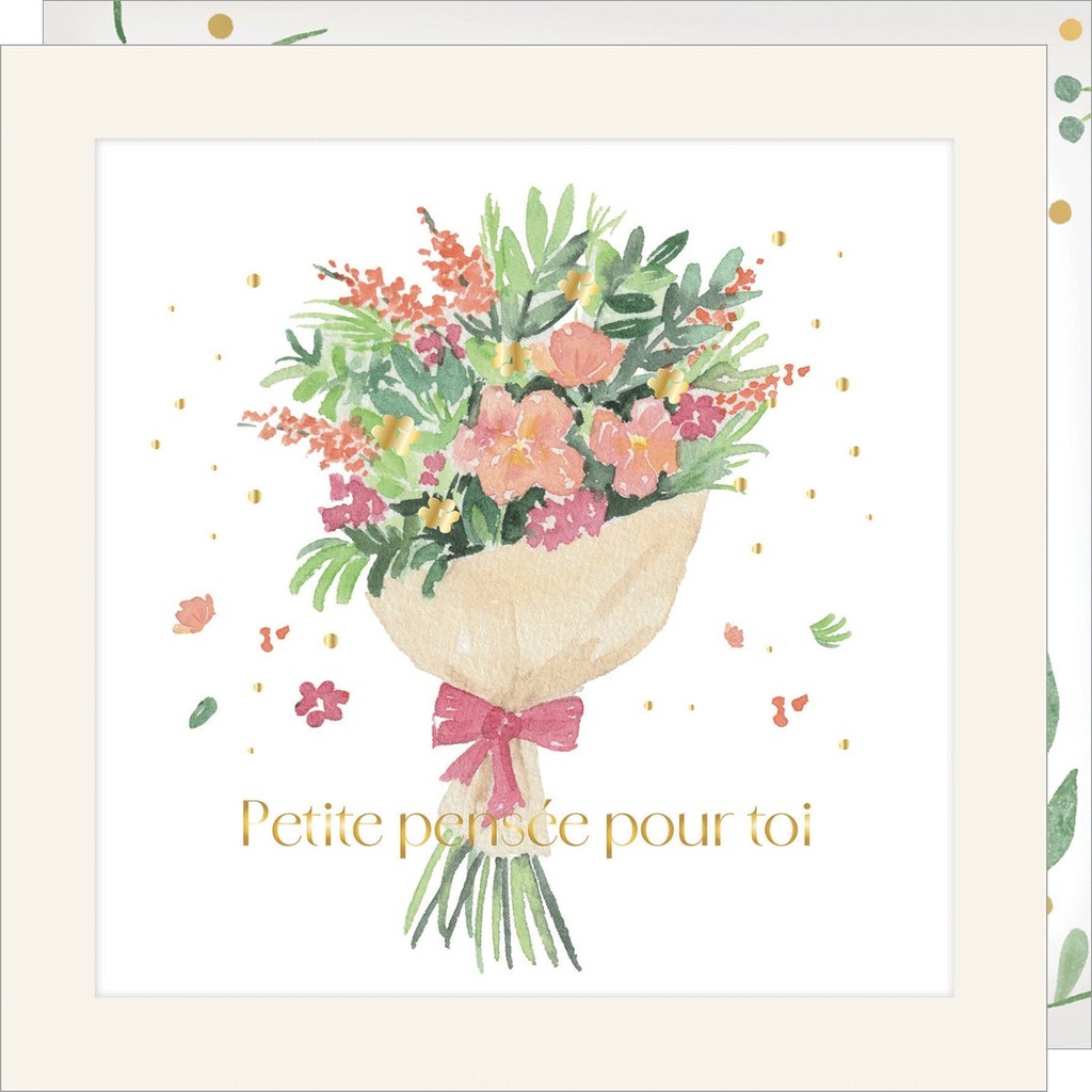 CARTE DOUBLE JOLIE AQUARELLE 15 X 15 - PENSEE BOUQUET FLEURS