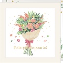 CARTE DOUBLE JOLIE AQUARELLE 15 X 15 - PENSEE BOUQUET FLEURS