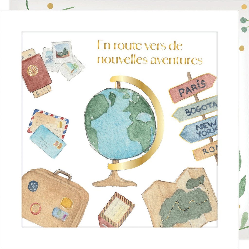 CARTE DOUBLE JOLIE AQUARELLE 15 X 15 - AVENTURES VOYAGE