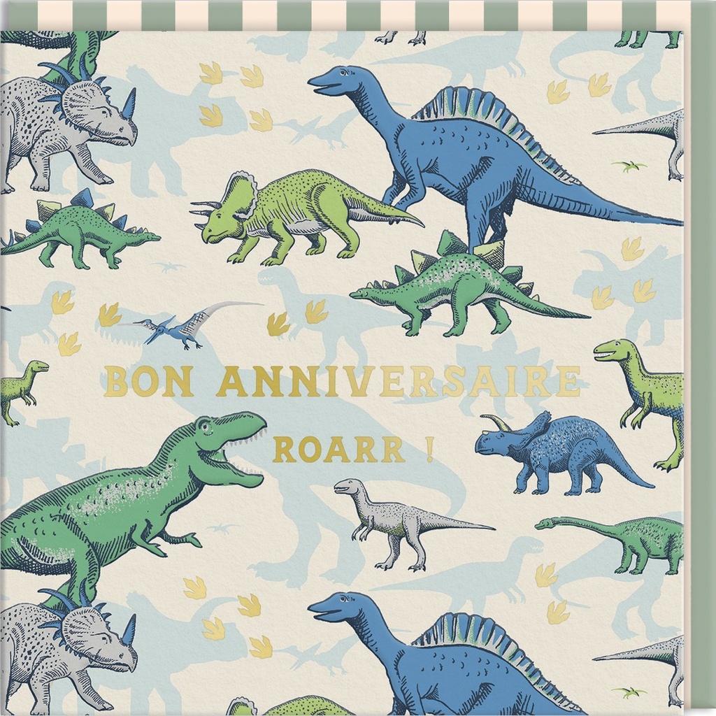CARTE DOUBLE CATH KIDSTON 10.5 X 10.5 - DINOSAURES