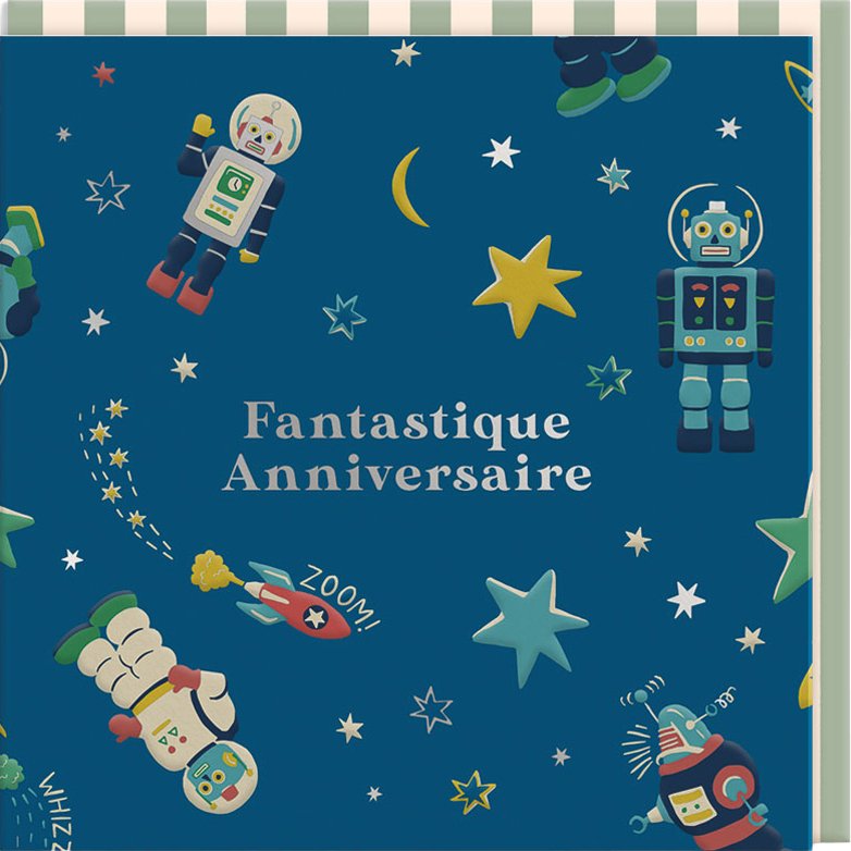 CARTE DOUBLE CATH KIDSTON 10.5 X 10.5 - ANNIVERSAIRE ROBOT