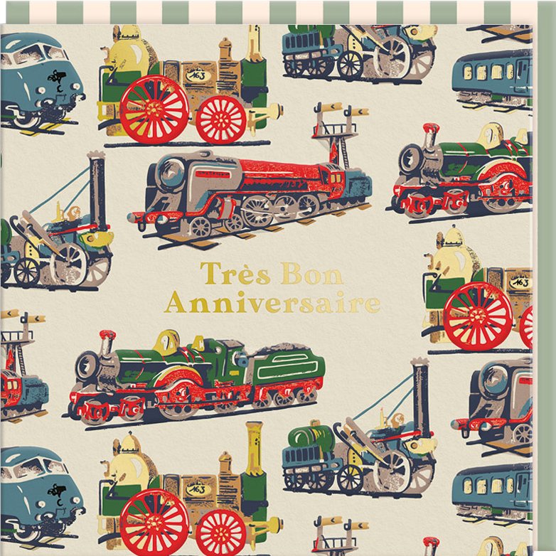 CARTE DOUBLE CATH KIDSTON 10.5 X 10.5 - ANNIVERSAIRE LOCOMOTIVE