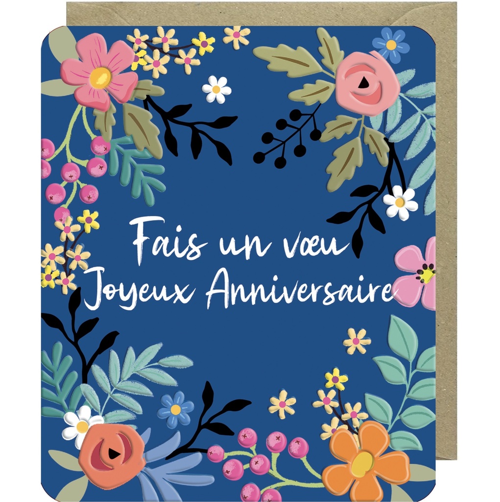 CARTE DOUBLE ODYSSEE - ANNIVERSAIRE FLEURS BLEU