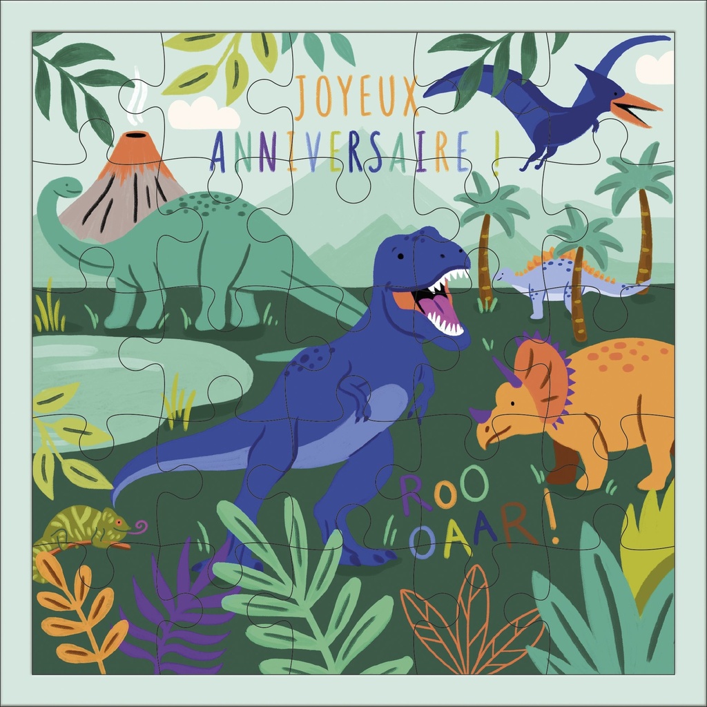 CARTE PUZZLE CARREE 17,5 CM LES PETITS KIUB DINOSAURE