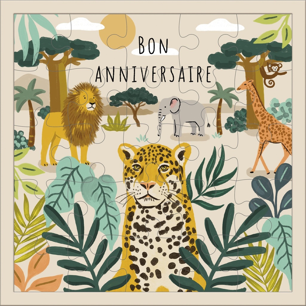 CARTE PUZZLE CARREE 17,5 CM LES PETITS KIUB SAVANE