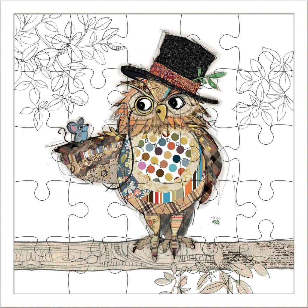 CARTE PUZZLE CARREE 17,5 CM KOOK HIBOUX CHAPEAU