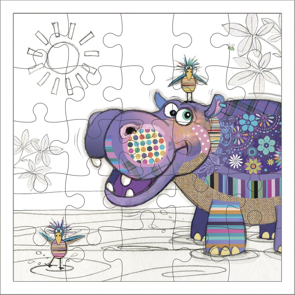 CARTE PUZZLE CARREE 17,5 CM KOOK HIPPOPOTAME
