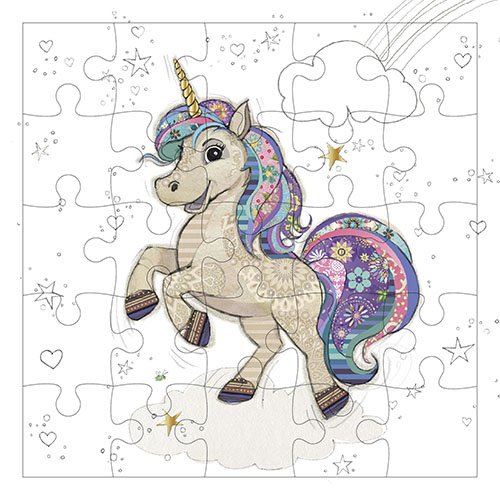 CARTE PUZZLE CARREE 17,5 CM KOOK LICORNE