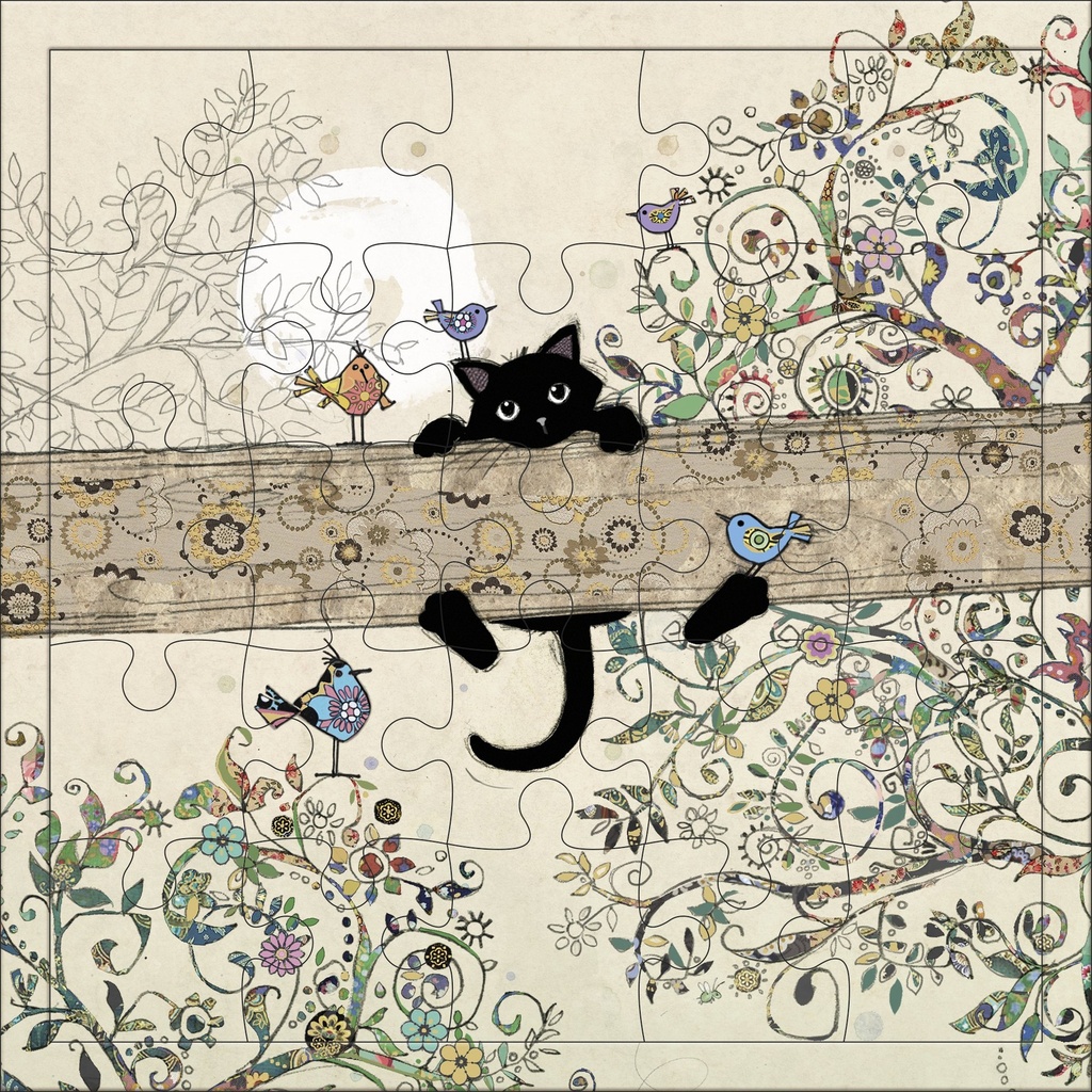 CARTE PUZZLE CARREE 17,5 CM BUG ART CHATON BRANCHE