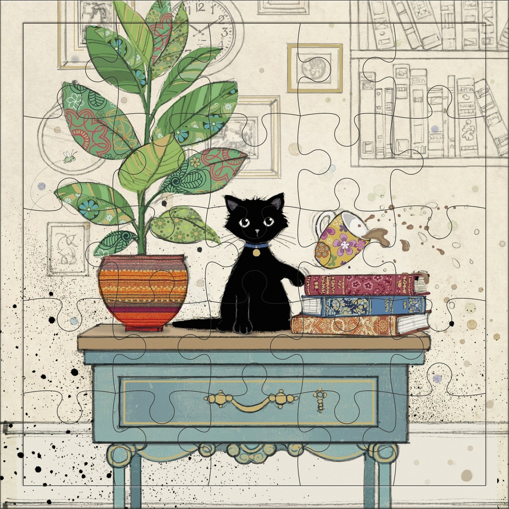 CARTE PUZZLE CARREE 17,5 CM BUG ART CHATON BUREAU