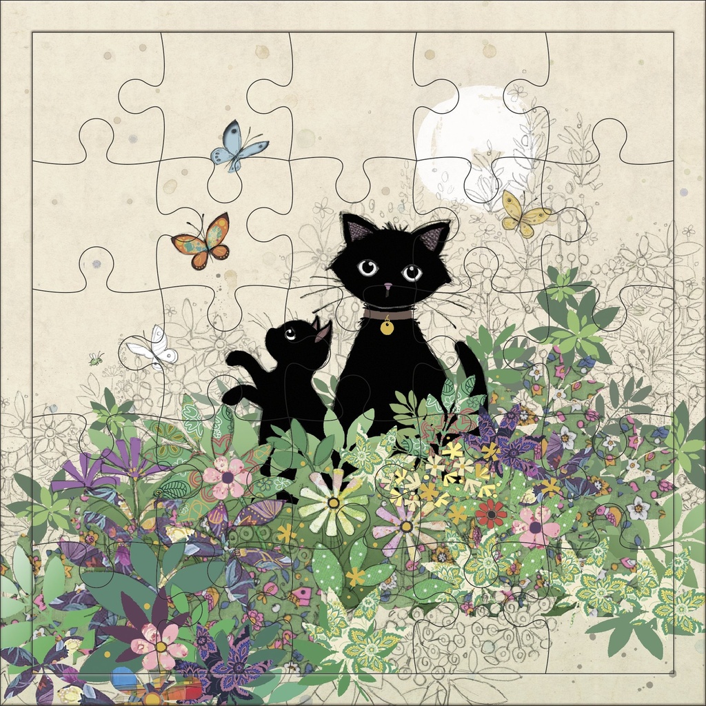 CARTE PUZZLE CARREE 17,5 CM BUG ART CHATONS JARDIN
