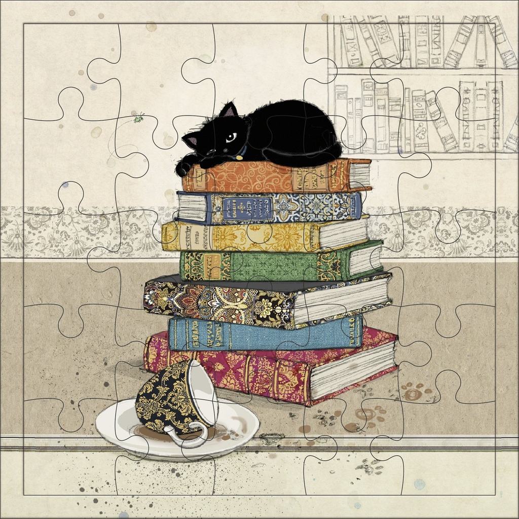 CARTE PUZZLE CARREE 17,5 CM BUG ART CHATON LIVRES