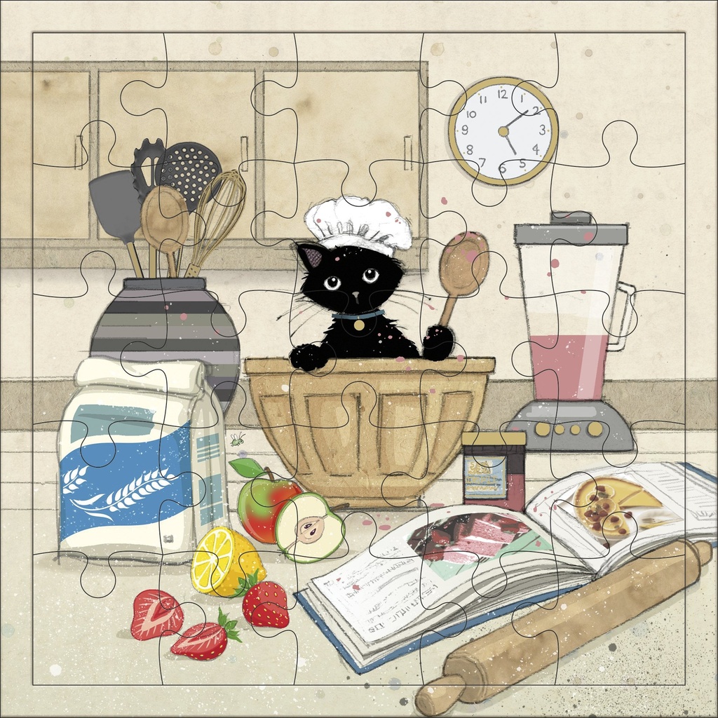 CARTE PUZZLE CARREE 17,5 CM BUG ART CHATON PATISSIER