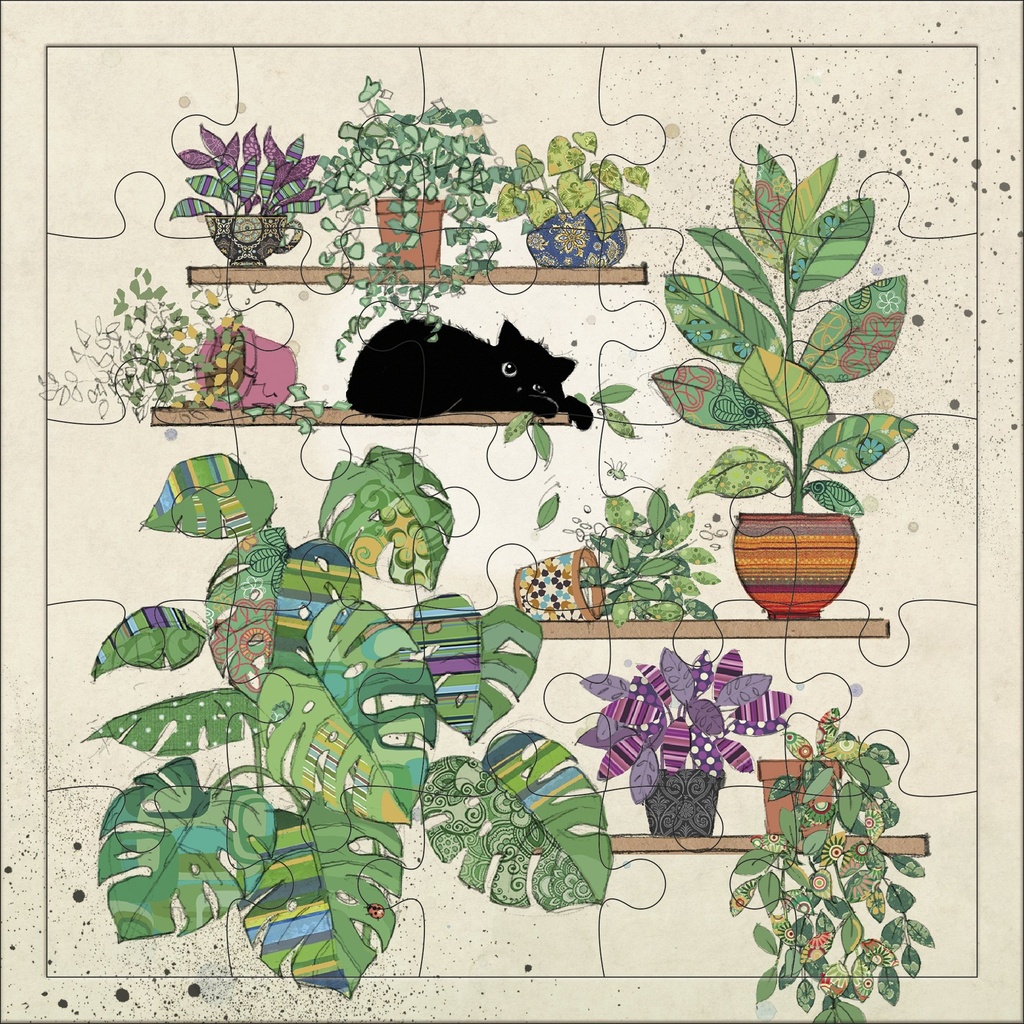 CARTE PUZZLE CARREE 17,5 CM BUG ART CHATON PLANTES