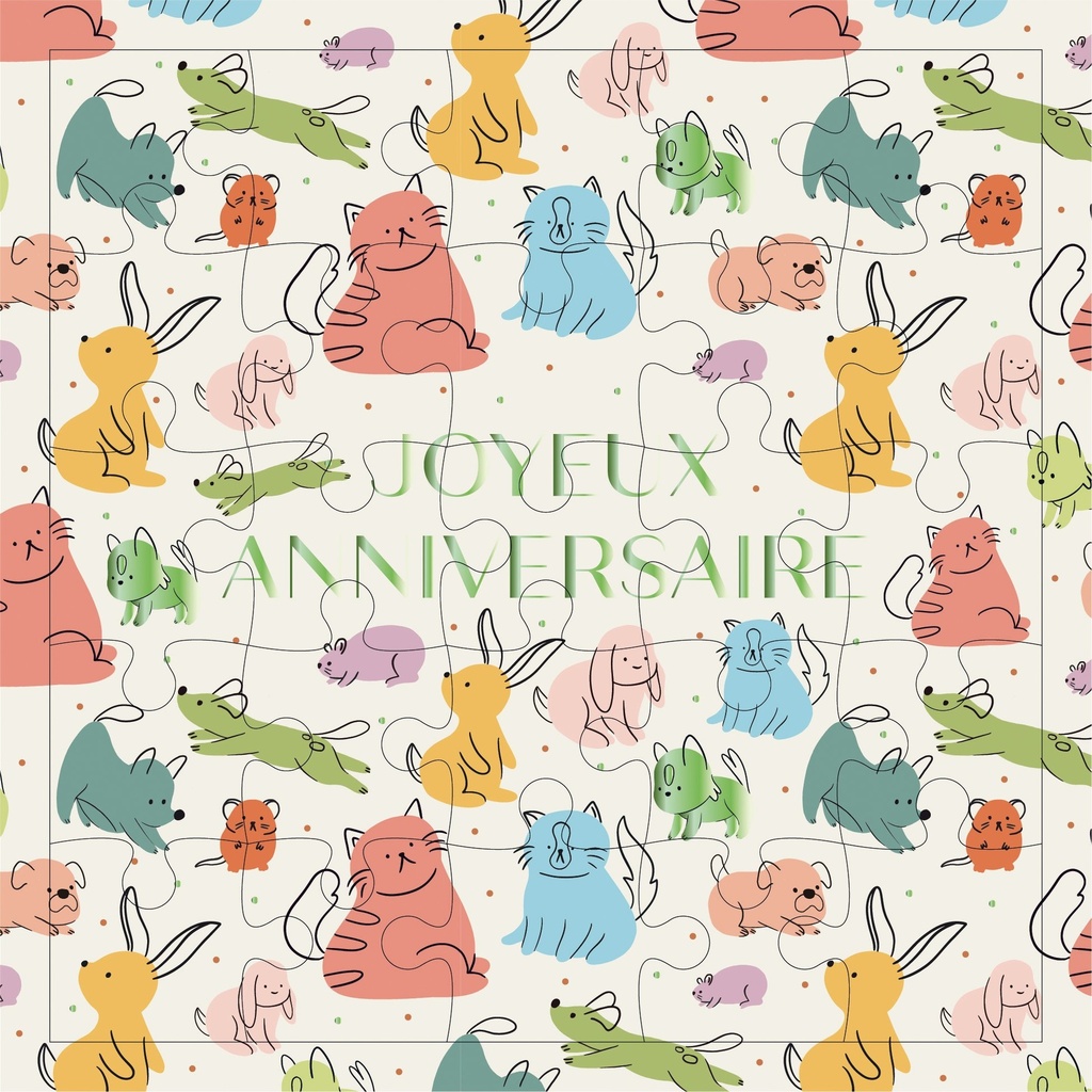 CARTE PUZZLE CARREE 17,5 CM PATTERN ANIMAUX DOMESTIQUE
