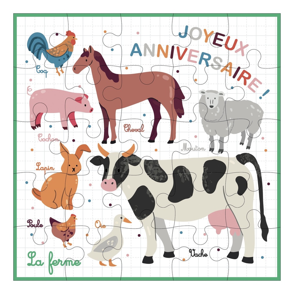 CARTE PUZZLE CARREE 17,5 CM EDUCATIF LA FERME