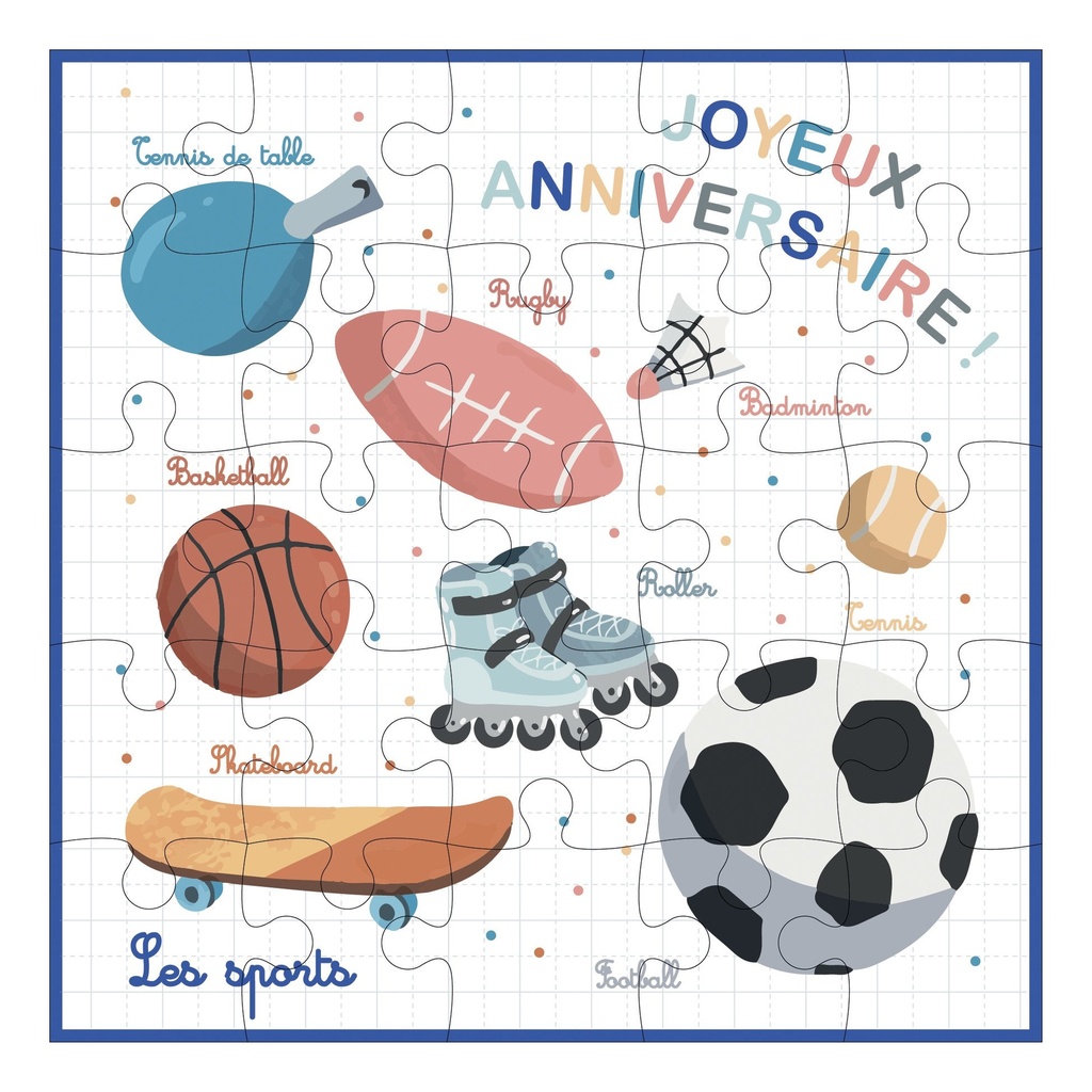 CARTE PUZZLE CARREE 17,5 CM EDUCATIF LES SPORTS