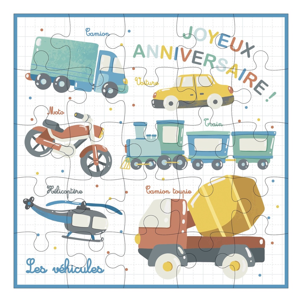 CARTE PUZZLE CARREE 17,5 CM EDUCATIF LES VEHICULES