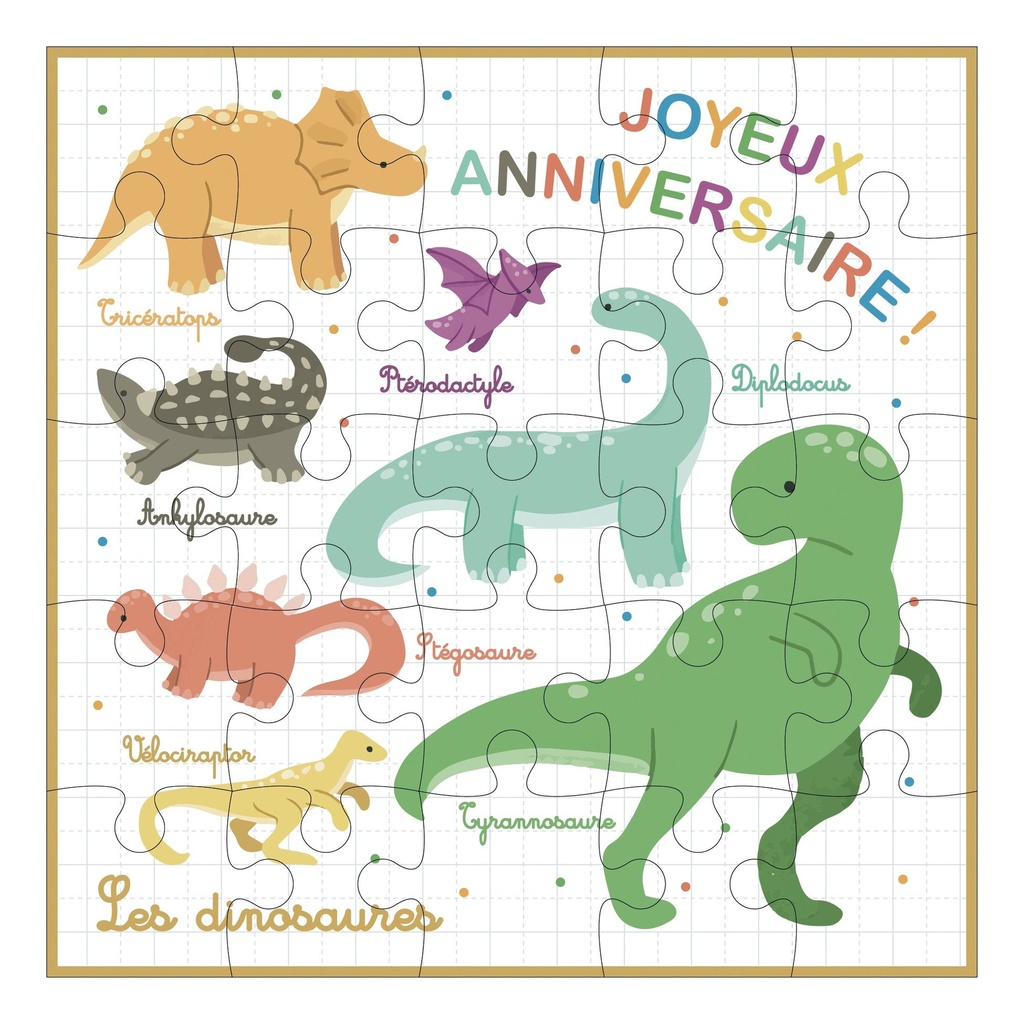CARTE PUZZLE CARREE 17,5 CM EDUCATIF LES DINOSAURES
