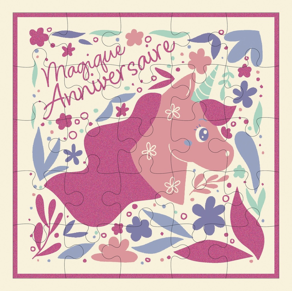 CARTE PUZZLE CARREE 17,5 CM FANTASTIQUE LICORNE