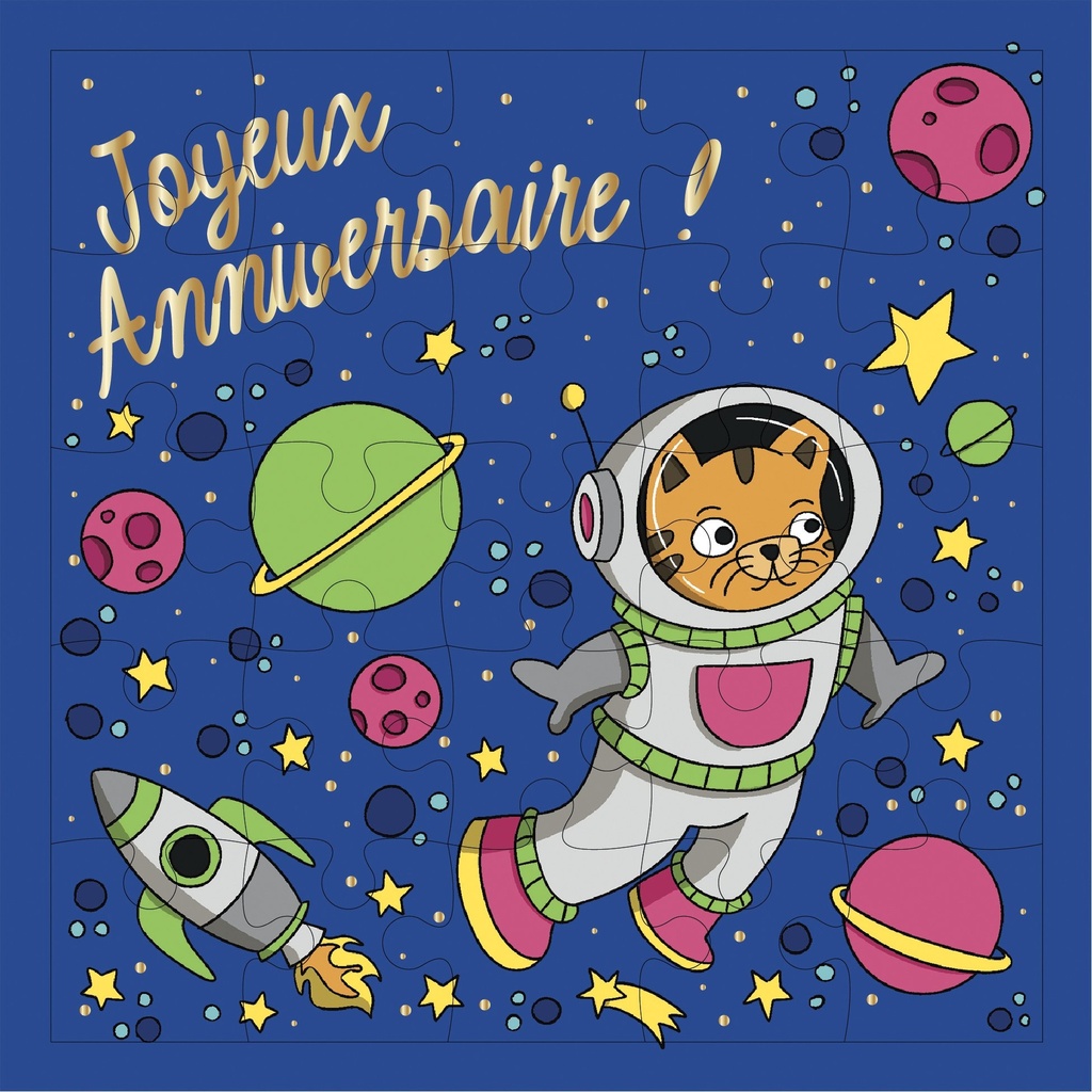 CARTE PUZZLE CARREE 17,5 CM AVENTURE ASTRONAUTE