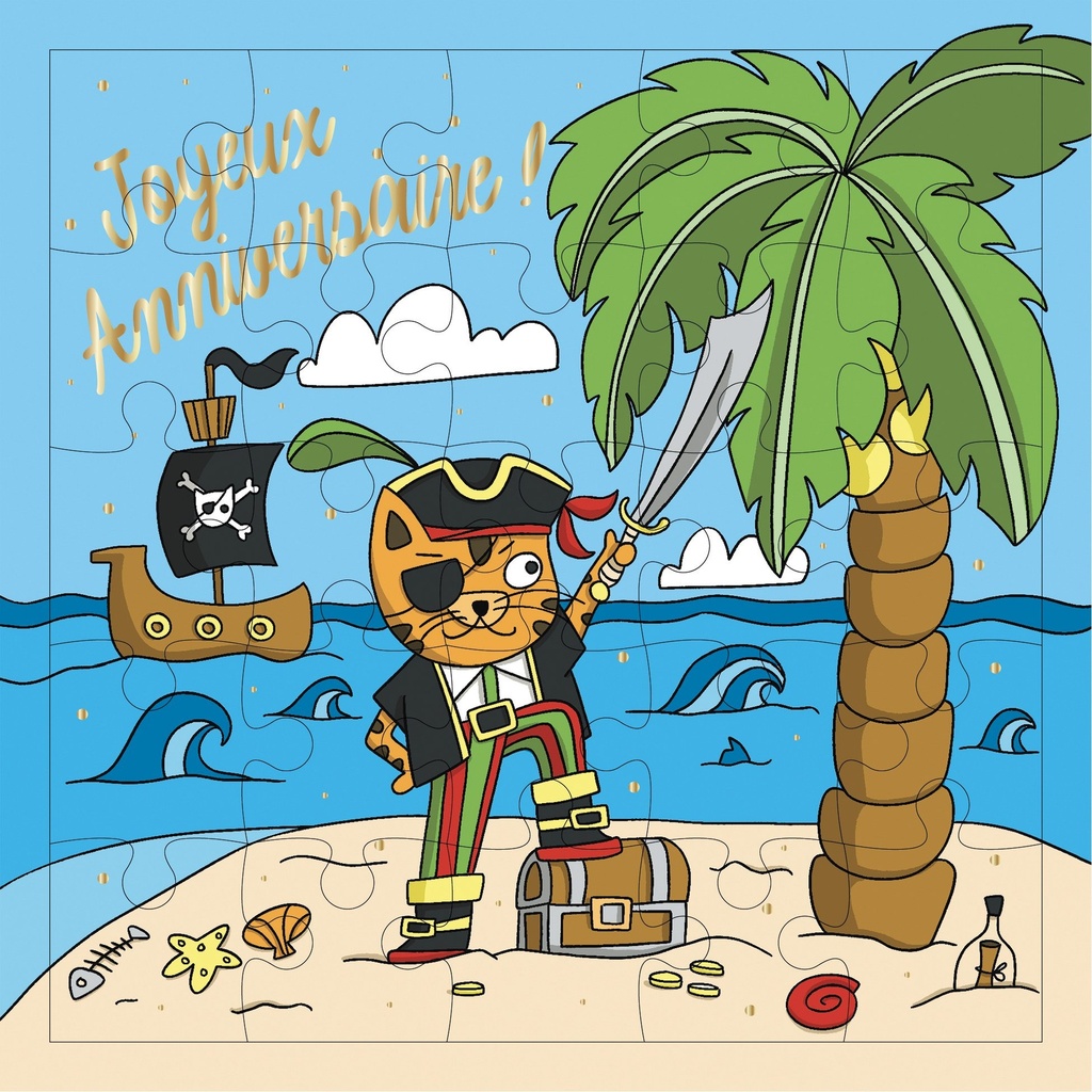 CARTE PUZZLE CARREE 17,5 CM AVENTURE PIRATE