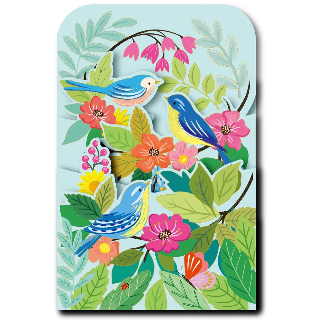 CARTE DOUBLE HAPPY 3D OISEAUX