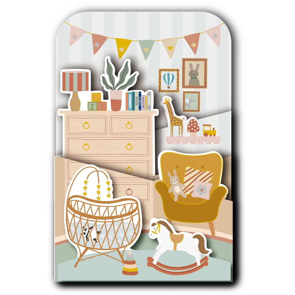 CARTE DOUBLE HAPPY 3D CHAMBRE BEBE