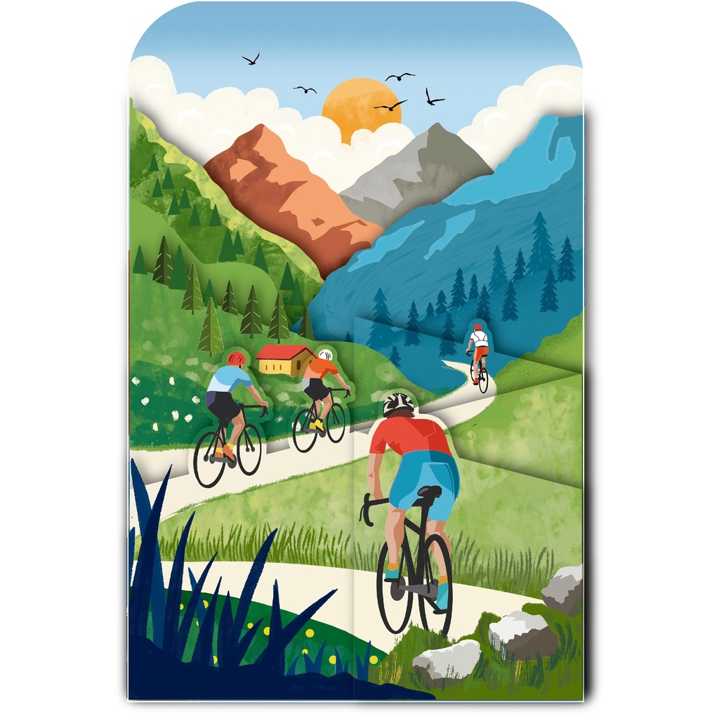 CARTE DOUBLE HAPPY 3D VELO MONTAGNE