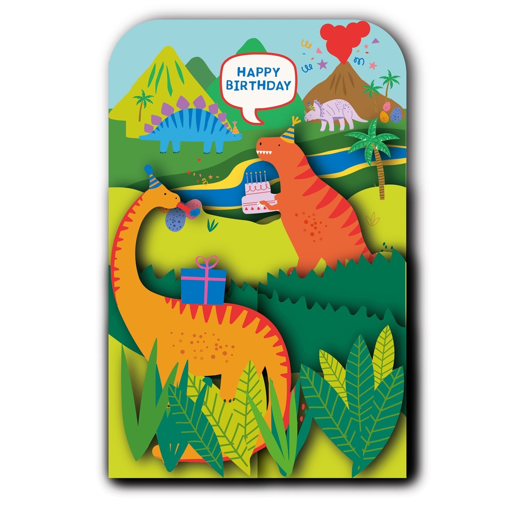 CARTE DOUBLE HAPPY 3D DINOSAURE