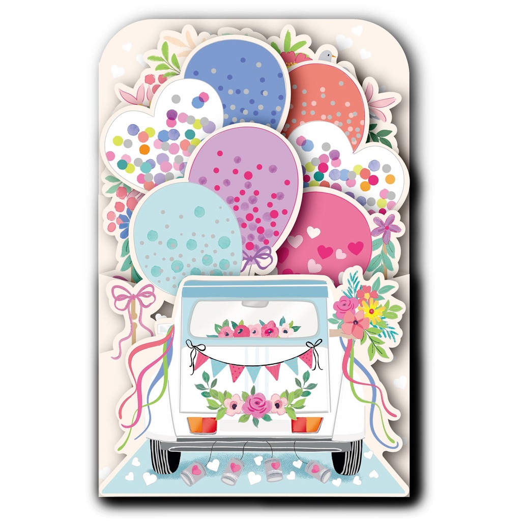 CARTE DOUBLE HAPPY 3D VOITURE MARIAGE